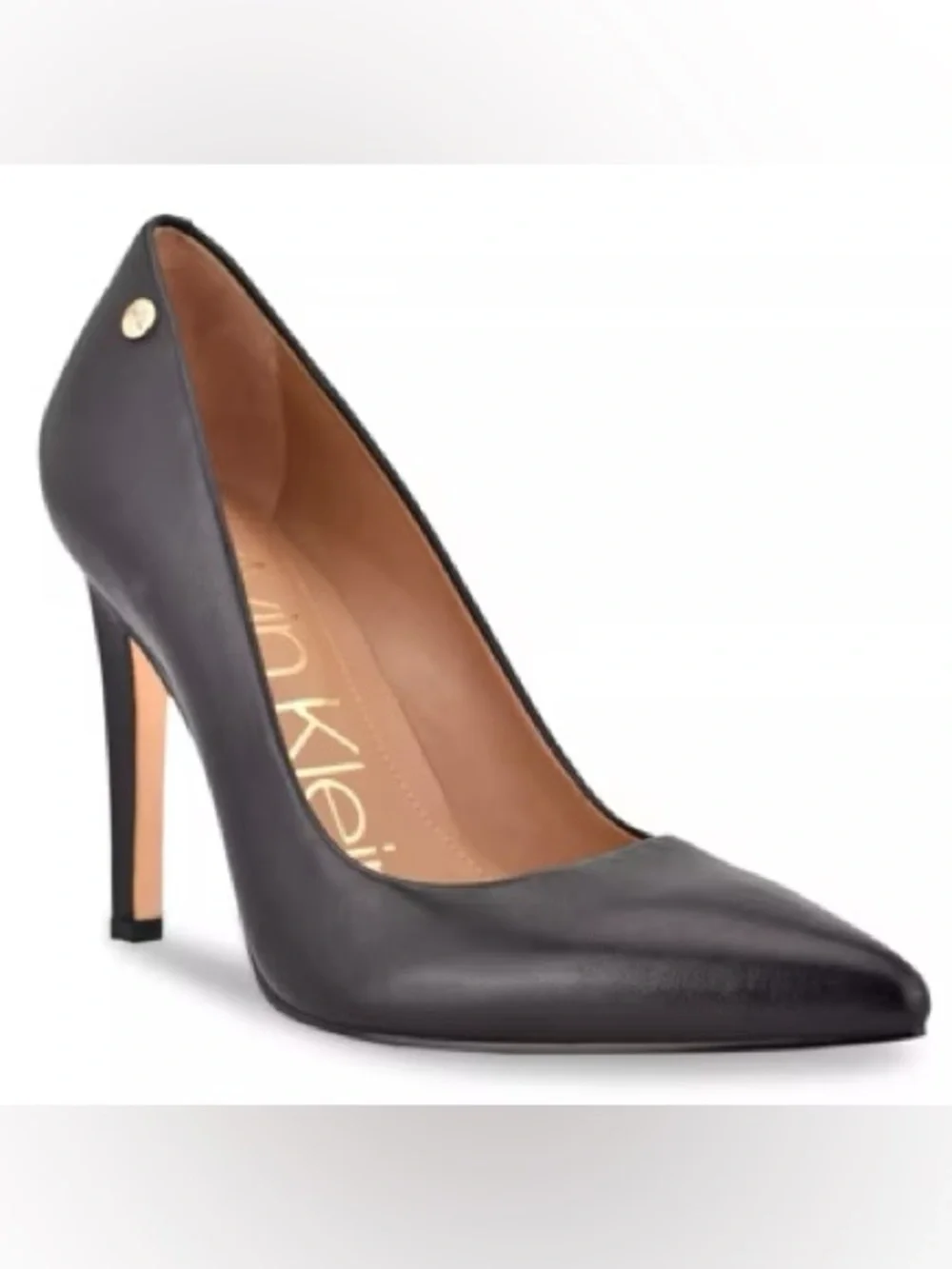 Calvin Klein Brady Heel Size 10 Black Leather Pointed Toe High Heel Pump